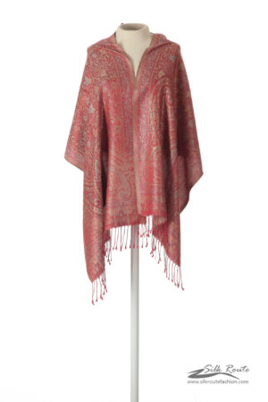 Scarlet Red with Sage Green Paisleys Scarf/Shawl