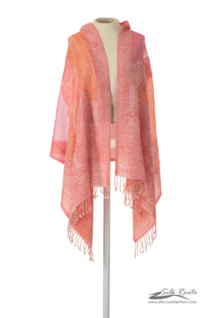 Coral Pink with Peach and Pink Border Scarf