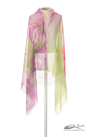 Iris Pastel Pink with Shades of Lime green and Orange Scarf