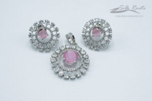 Pink Quartz Pendant with earrings