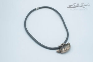 Handcrafted Silver Traditional Pendant with Gray Leather Cord Necklace
