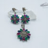 Traditional flower pattern pendant & earrings set in sterling silver embellished with blue/fuchsia/green quartz